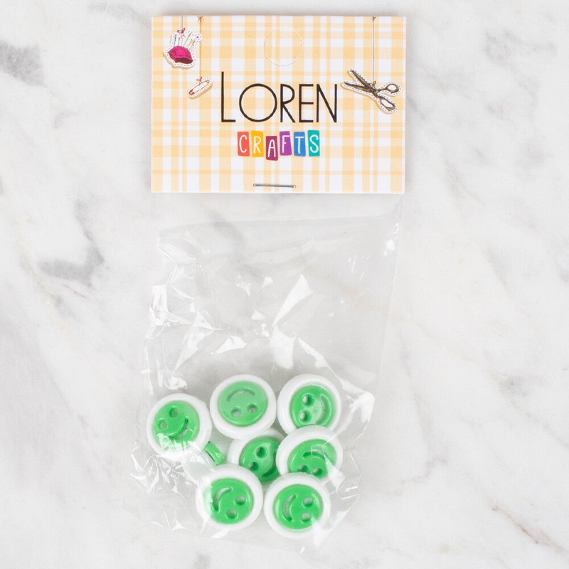 Loren Crafts 8 Pack Smiley Button, Green – 638