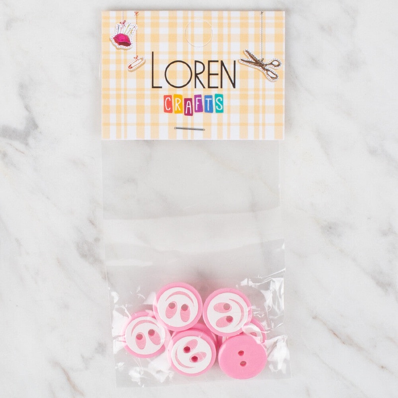 Loren Crafts 8 Pack Smiley Button, Pink – 541