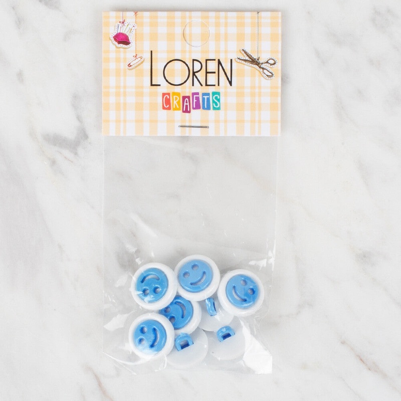 Loren Crafts 8 Pack Smiley Button, Turquoise – 633