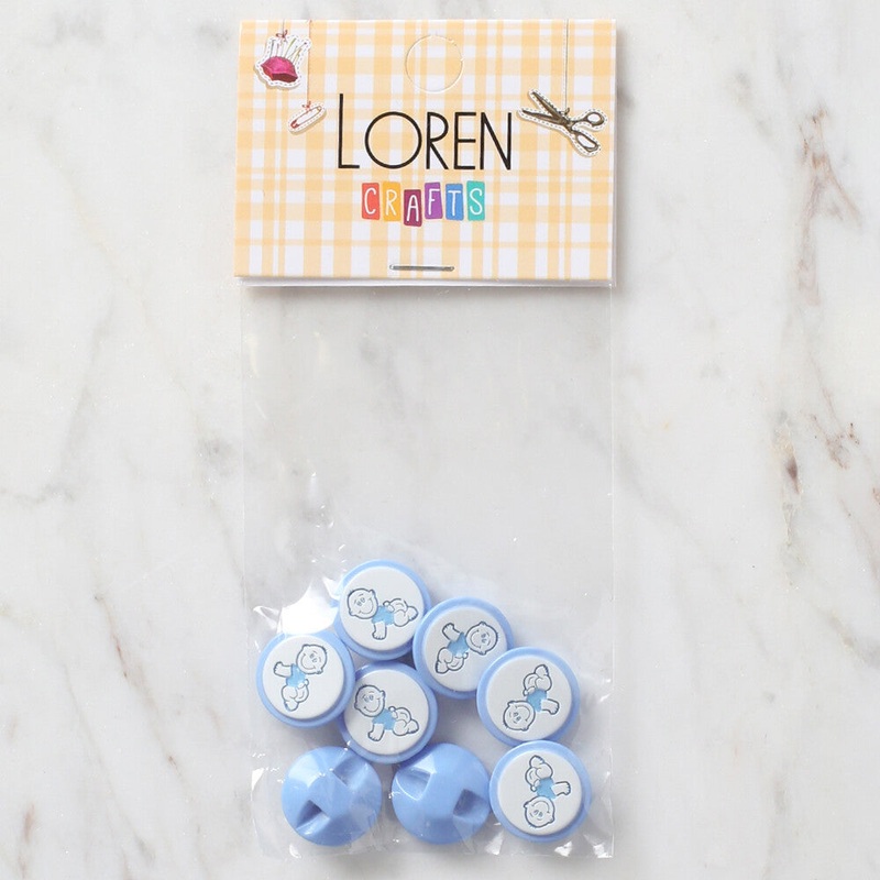 Loren Crafts 8 Pack Baby Shaped Button, Blue – 369