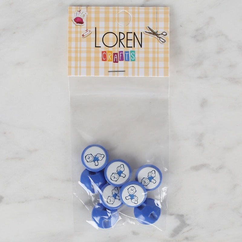 Loren Crafts 8 Pack Baby Shaped Button, Blue  – 371