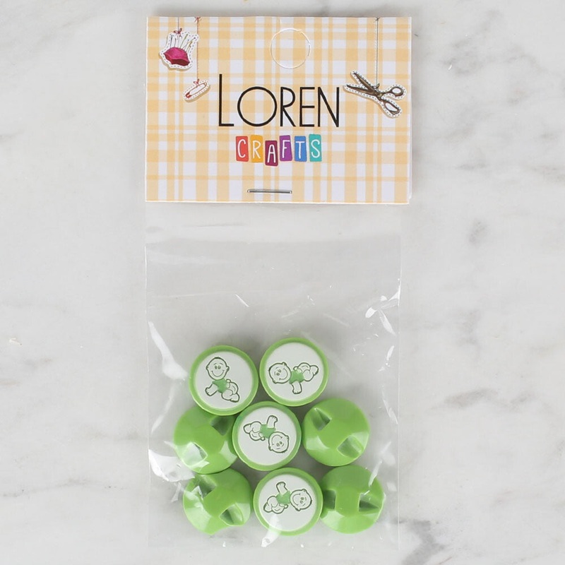 Loren Crafts 8 Pack Baby Shaped Button, Green – 373