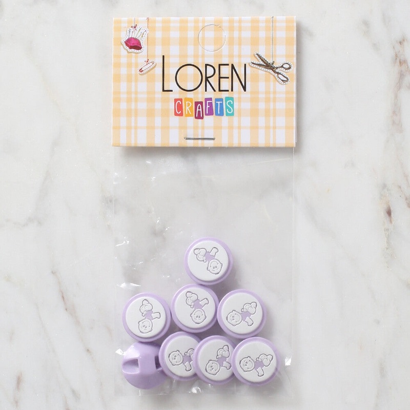 Loren Crafts 8 Pack Baby Shaped Button, Lilac – 374