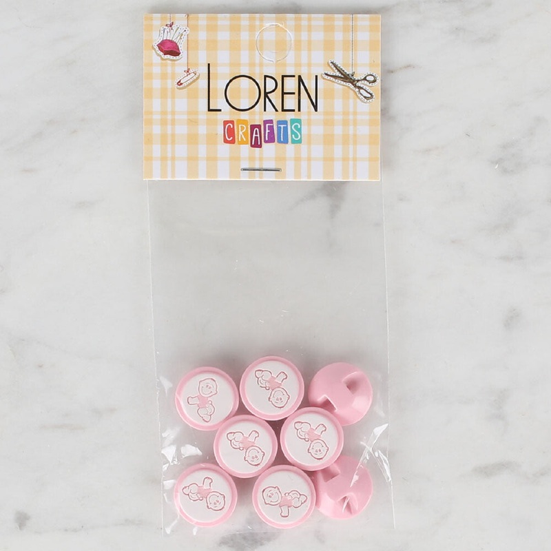 Loren Crafts 8 Pack Baby Shaped Button, Pink – 376