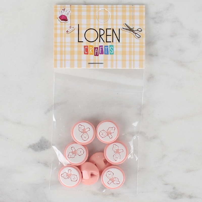 Loren Crafts 8 Pack Baby Shaped Button, Pinkish Orange – 377
