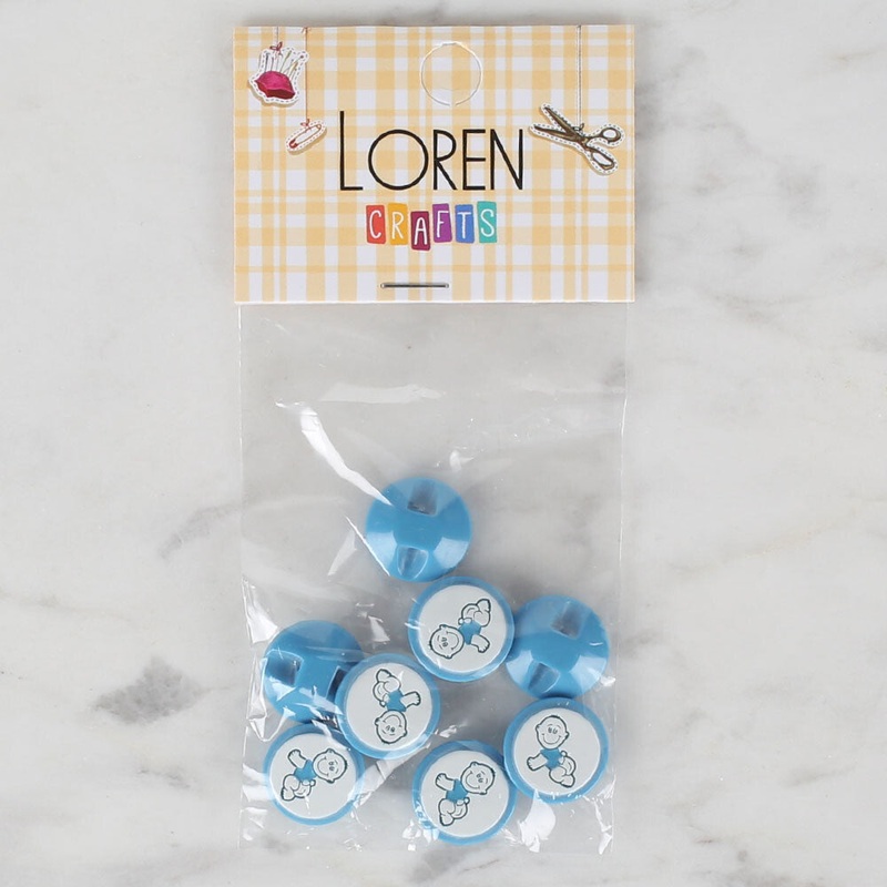 Loren Crafts 8 Pack Cat Patterned Button, Blue – 370