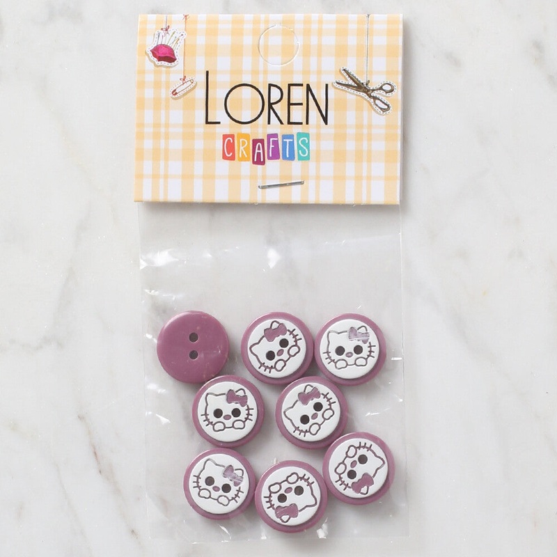 Loren Crafts 8 Pack Cat Patterned Button, Cherry Red – 586