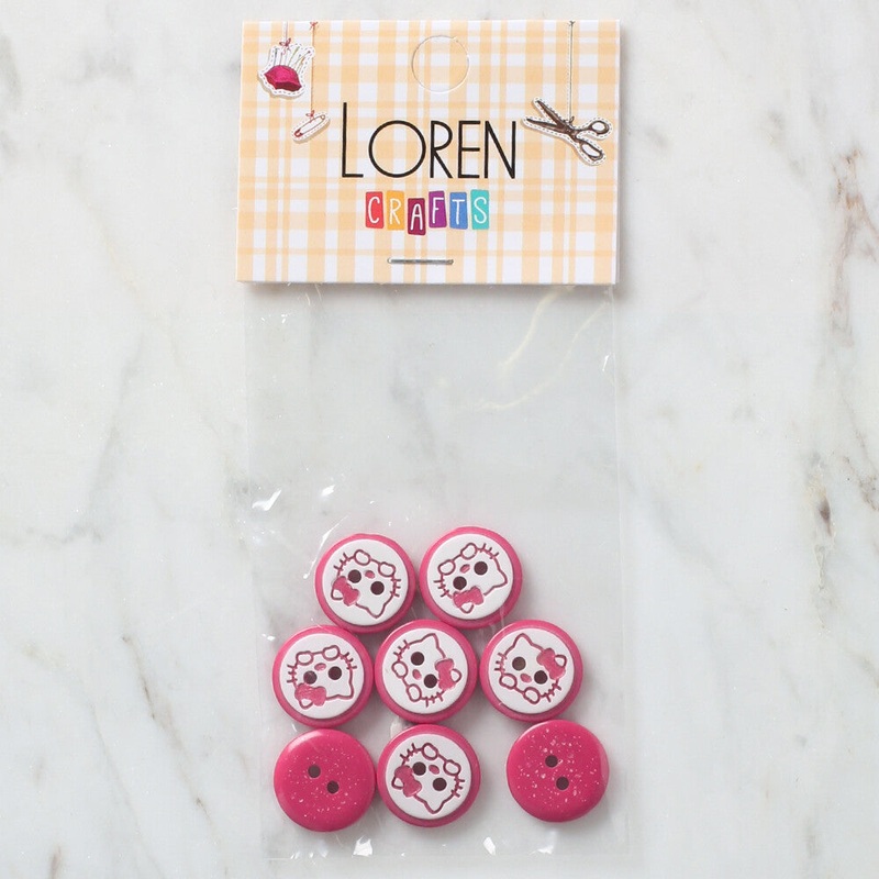 Loren Crafts 8 Pack Cat Patterned Button, Fuchsia – 587