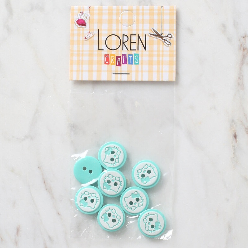 Loren Crafts 8 Pack Cat Patterned Button, Green – 588