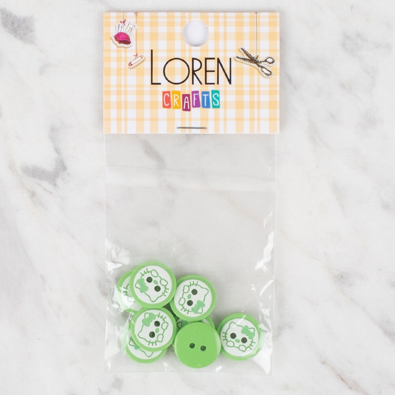 Loren Crafts 8 Pack Cat Patterned Button, Green – 589