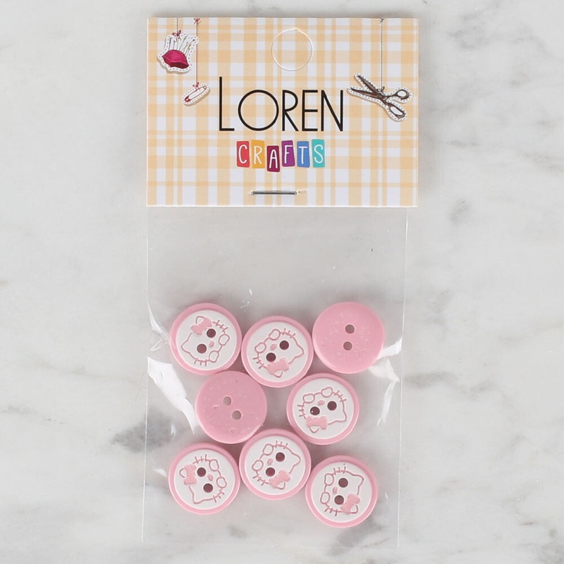 Loren Crafts 8 Pack Cat Patterned Button, Pink – 583
