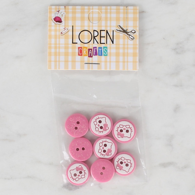 Loren Crafts 8 Pack Cat Patterned Button, Pink – 584