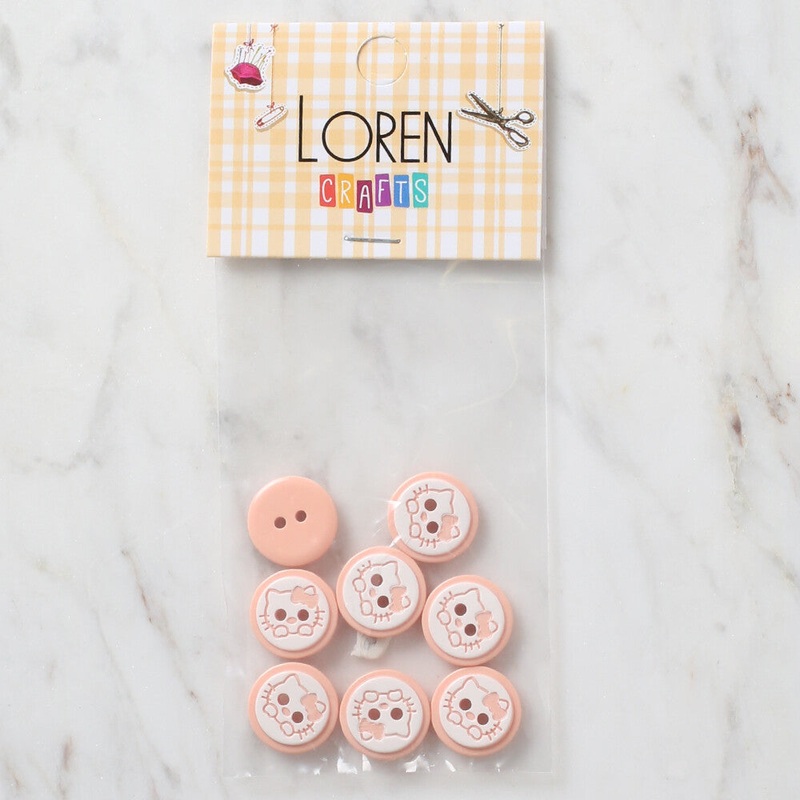 Loren Crafts 8 Pack Cat Patterned Button, Pinkish Orange – 582