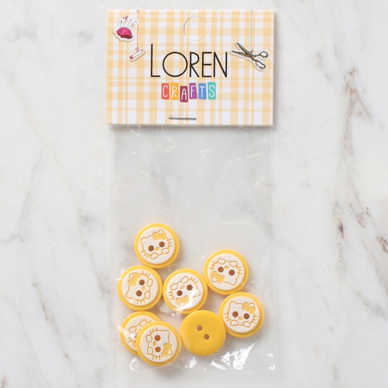 Loren Crafts 8 Pack Cat Patterned Button, Yellow – 590