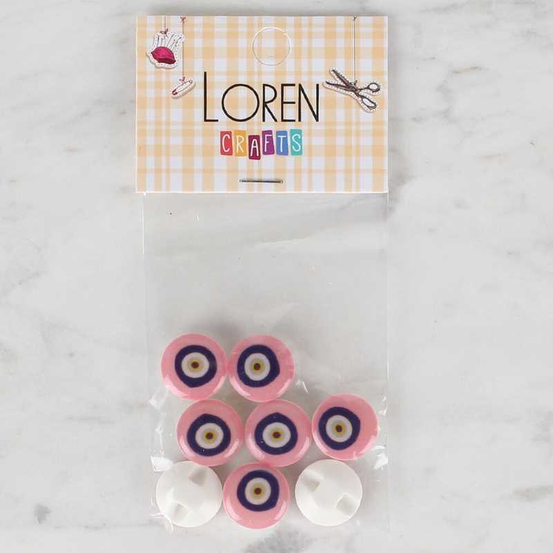 Loren Crafts 8 Pack  Evil Eye Bead Button, Pink – 690