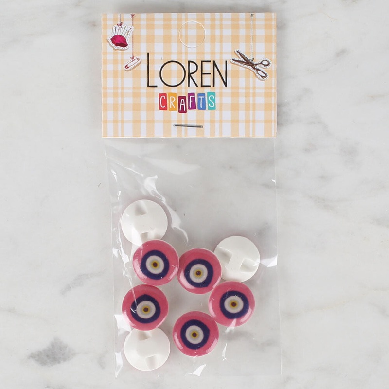 Loren Crafts 8 Pack Evil Eye Bead Button, Pink – 693