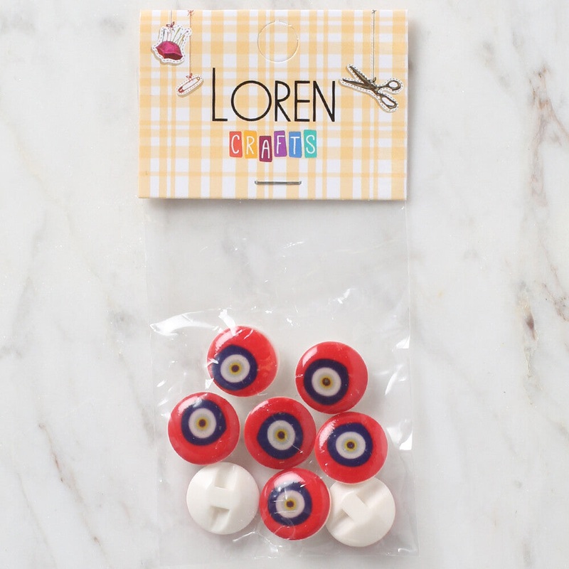 Loren Crafts 8 Pack Evil Eye Bead Button, Red – 688