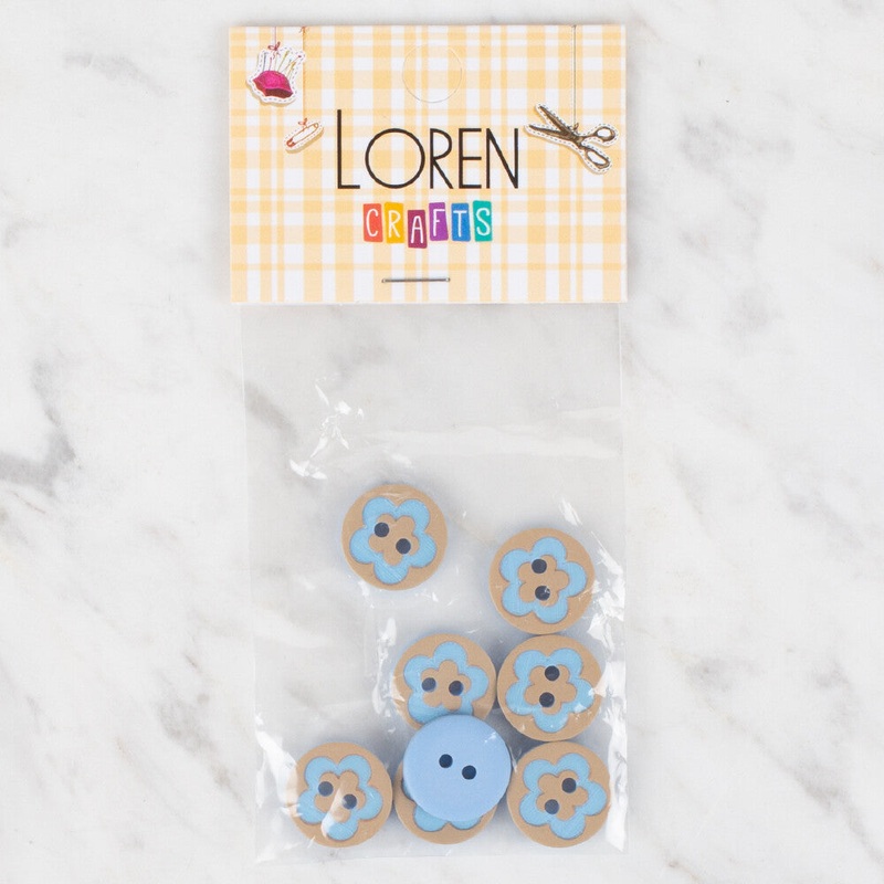 Loren Crafts 8 Pack Fish Patterned Button, Blue – 312