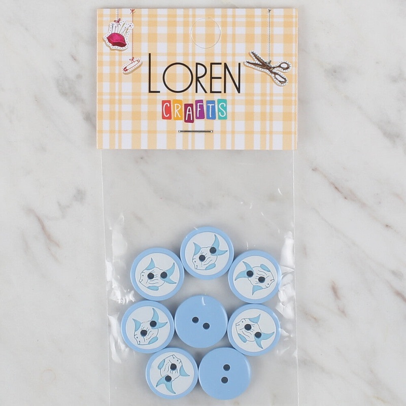 Loren Crafts 8 Pack Fish Patterned Button, Blue – 575