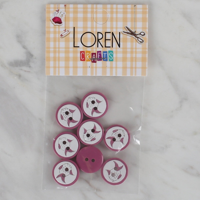 Loren Crafts 8 Pack Fish Patterned Button, Cherry Red – 572