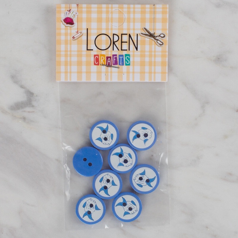 Loren Crafts 8 Pack Fish Patterned Button, Dark Blue – 576