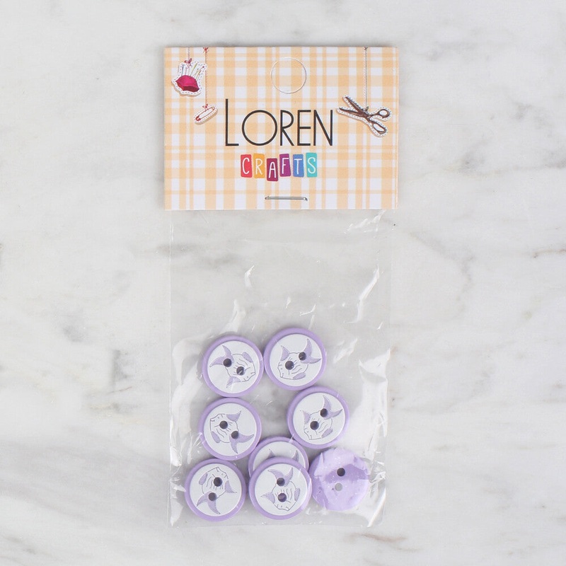 Loren Crafts 8 Pack Fish Patterned Button, Lilac – 573