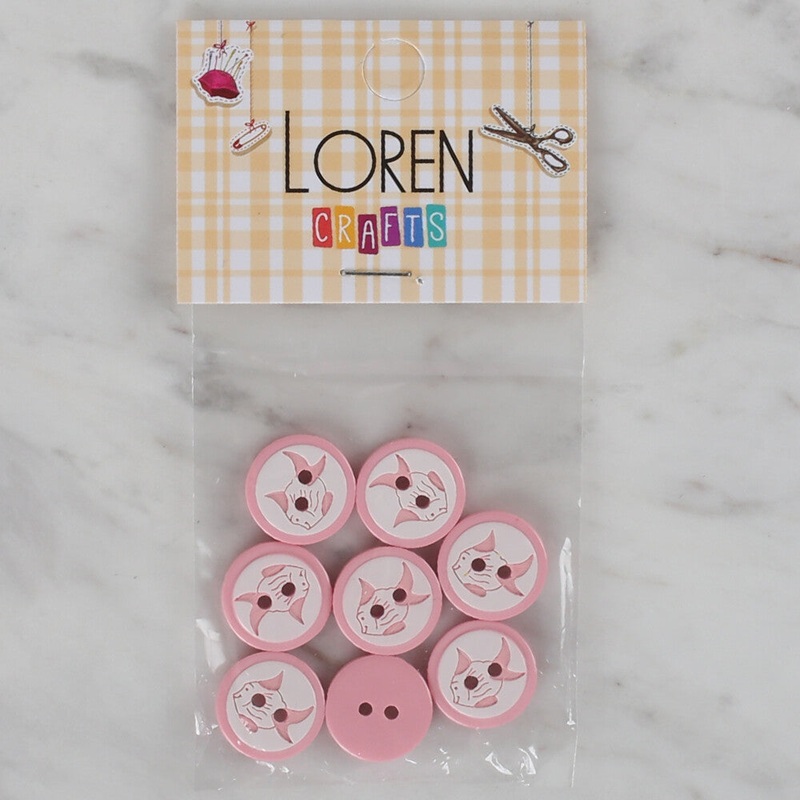 Loren Crafts 8 Pack Fish Patterned Button, Pink – 570
