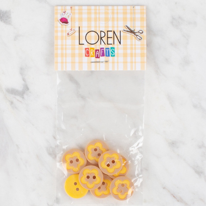 Loren Crafts 8 Pack Fish Patterned Button, Yellow – 319