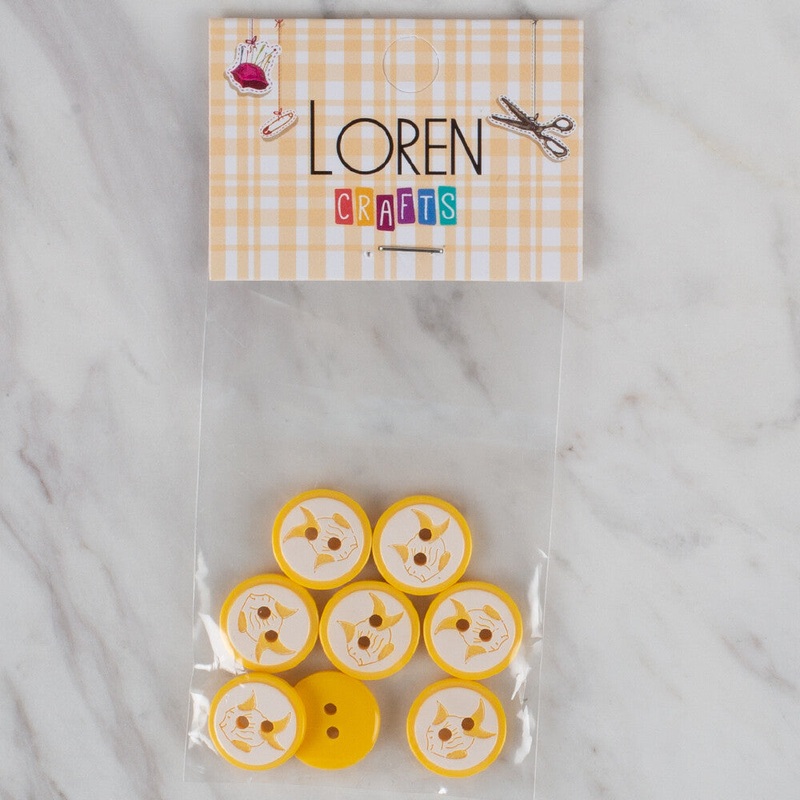 Loren Crafts 8 Pack Fish Patterned Button, Yellow – 579