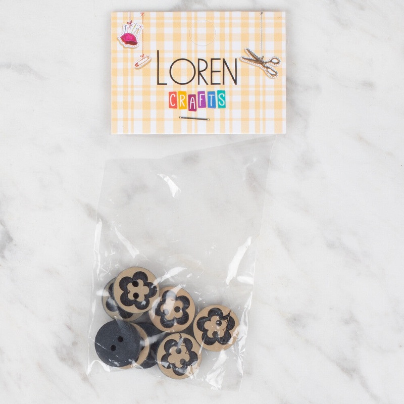 Loren Crafts 8 Pack Flower Patterned Button, Black – 310
