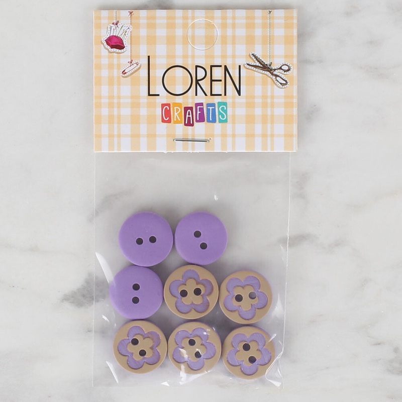 Loren Crafts 8 Pack Flower Patterned Button, Lilac – 315