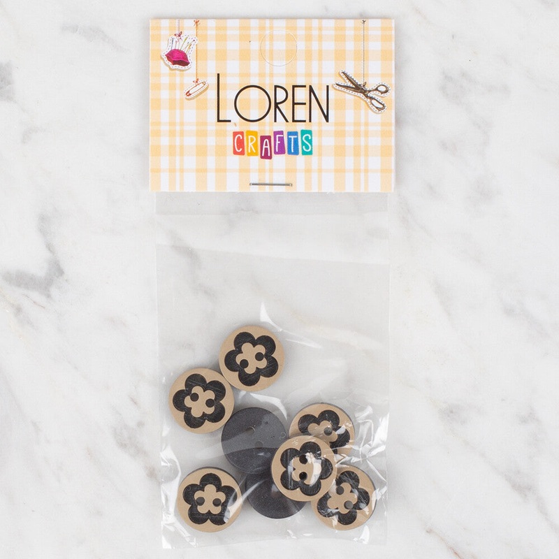 Loren Crafts 8 Pack Flower Patterned Button, Matte Black – 308