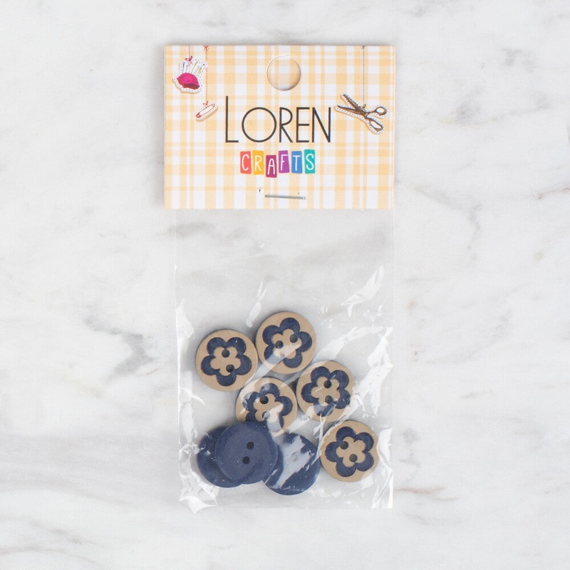 Loren Crafts 8 Pack Flower Patterned Button, Navy Blue – 314