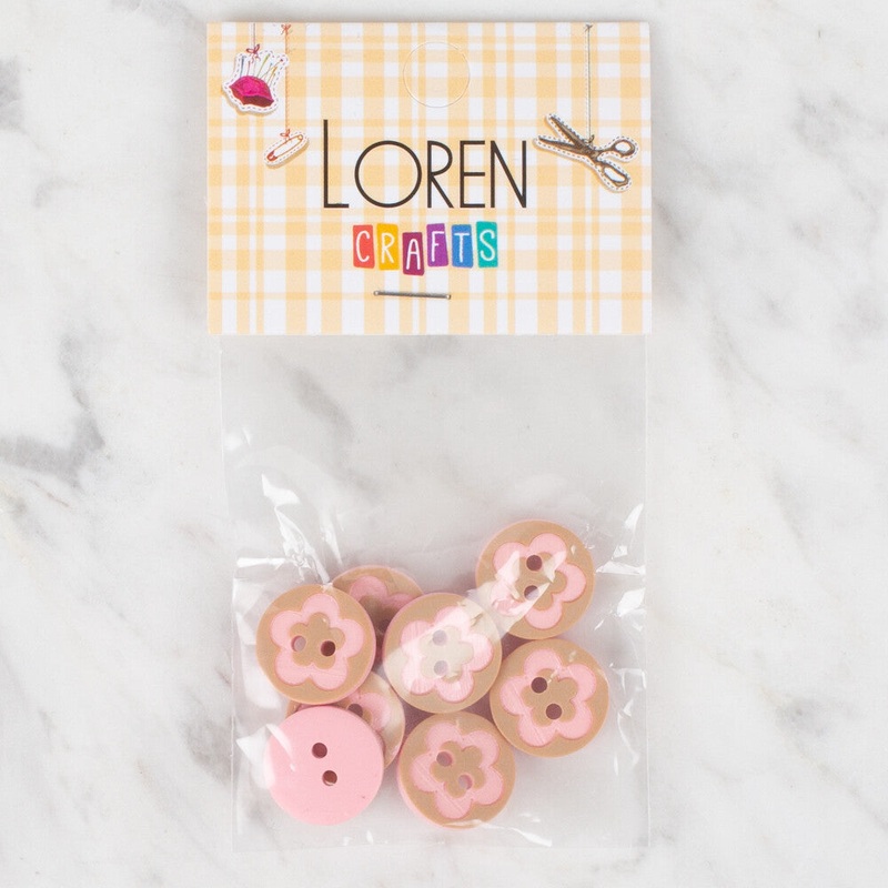 Loren Crafts 8 Pack Flower Patterned Button, Pink – 316