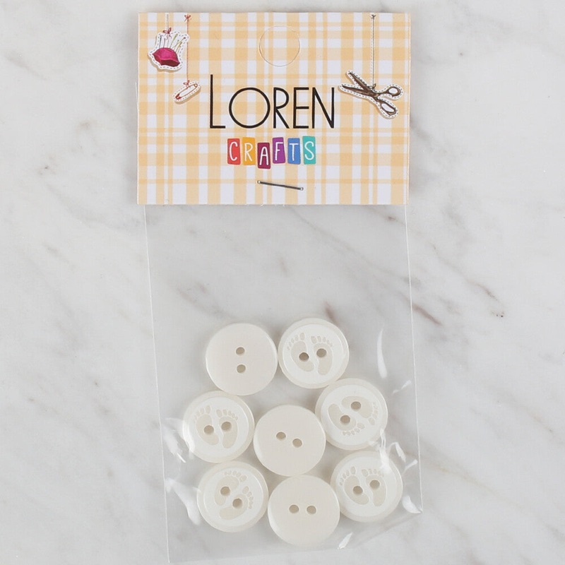 Loren Crafts 8 Pack Footprint Button, White – 433