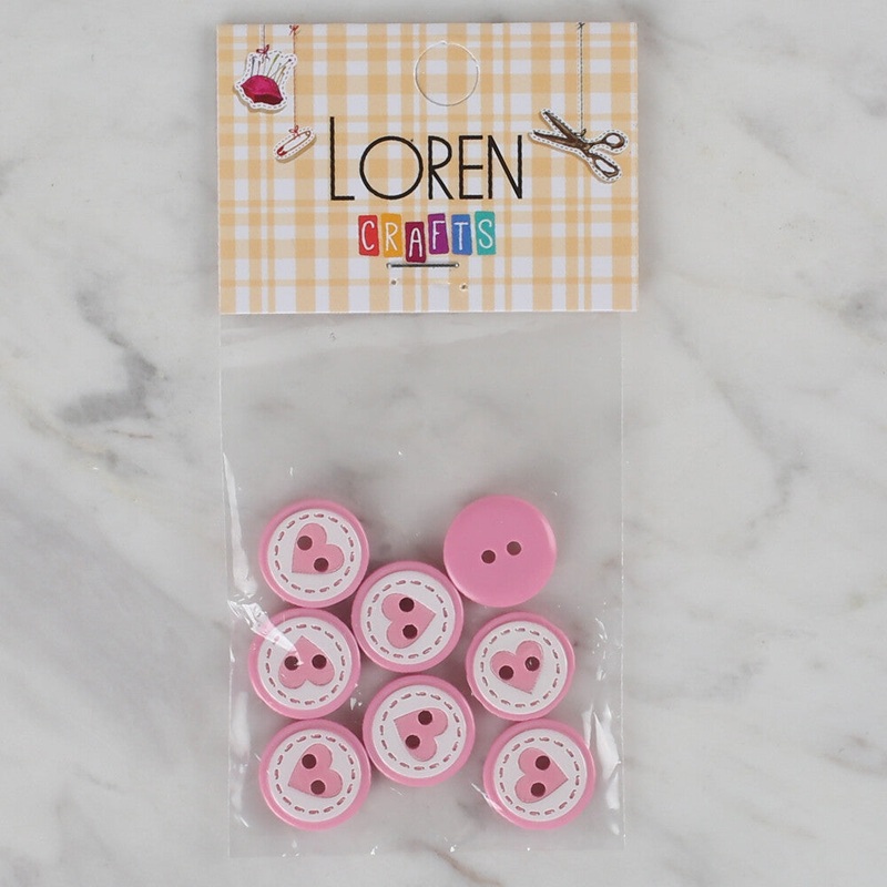Loren Crafts 8 Pack  Heart Button, Pink – 473
