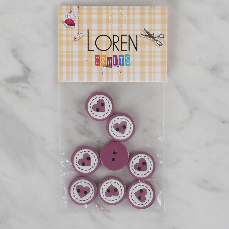 Loren Crafts 8 Pack Heart Patterned Button, Cherry Red – 475