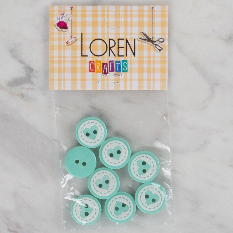 Loren Crafts 8 Pack Heart Patterned Button, Green – 477