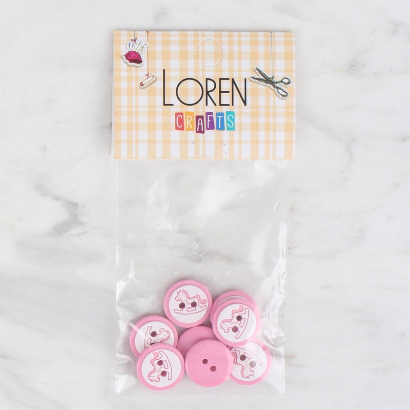 Loren Crafts 8 Pack Horse Patterned Button, Pink – 495