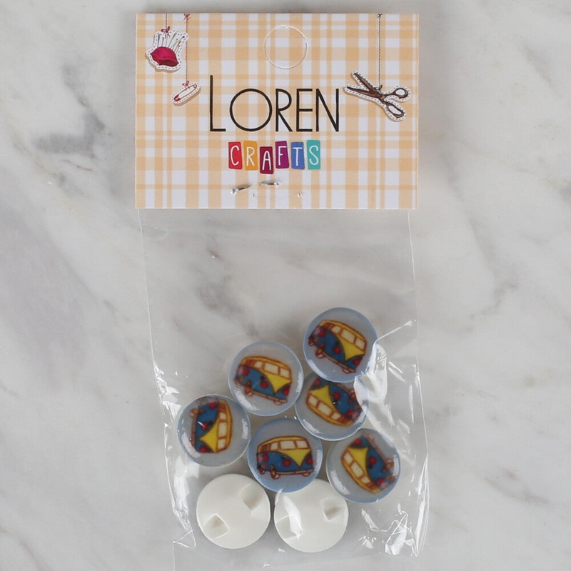 Loren Crafts 8 Pack Minibus Button, Blue – 698