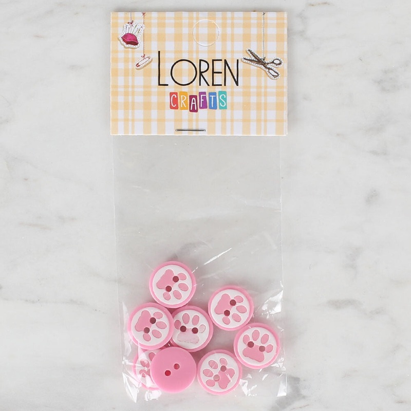 Loren Crafts 8 Pack Paw Button, Pink – 615