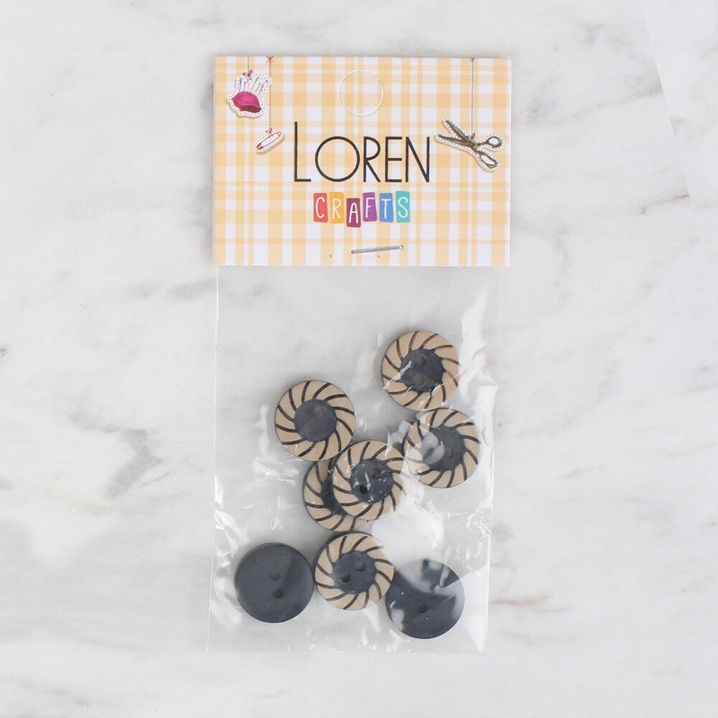 Loren Crafts 8 Pack Round Button, Black – 344