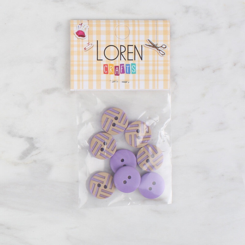 Loren Crafts 8 Pack Round Button, Lilac – 303