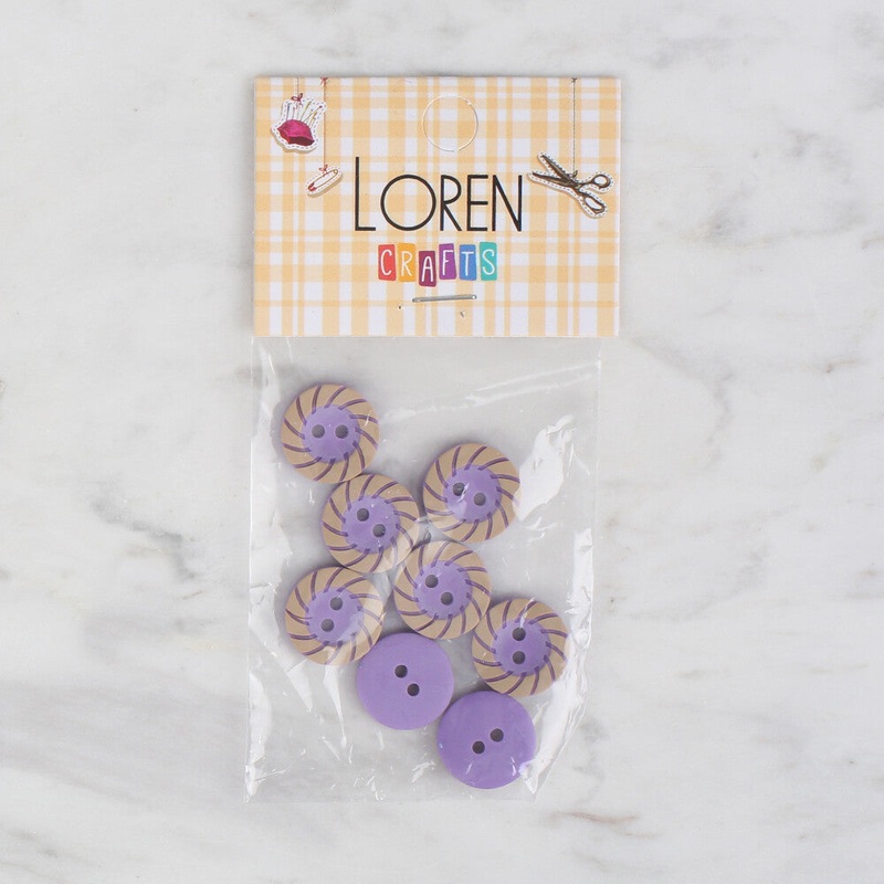 Loren Crafts 8 Pack Round Button, Lilac – 351