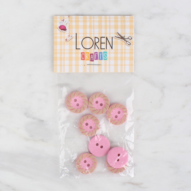 Loren Crafts 8 Pack Round Button, Pink – 353