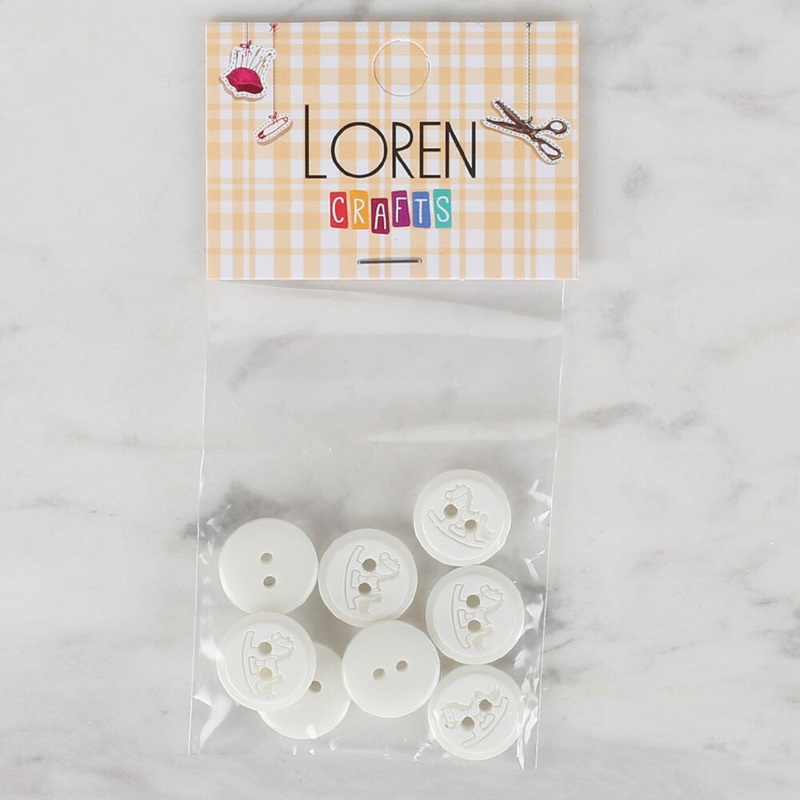 Loren Crafts 8 Pack Round Button, White – 493