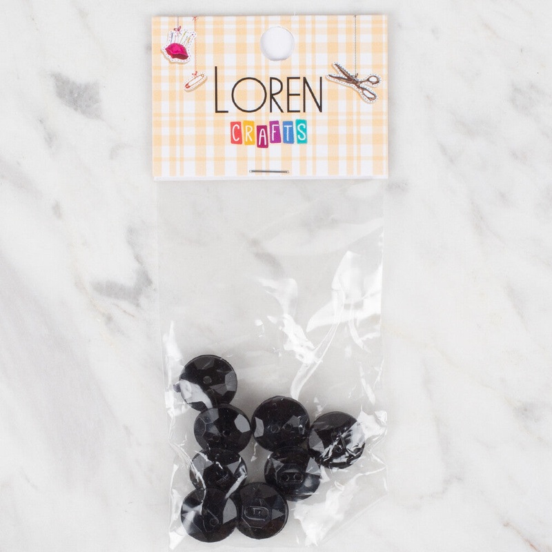 Loren Crafts 8 Pack Shiny Button, Black – 212