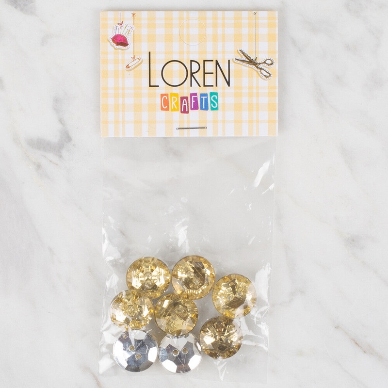 Loren Crafts 8 Pack Shiny Button, Gold – 226