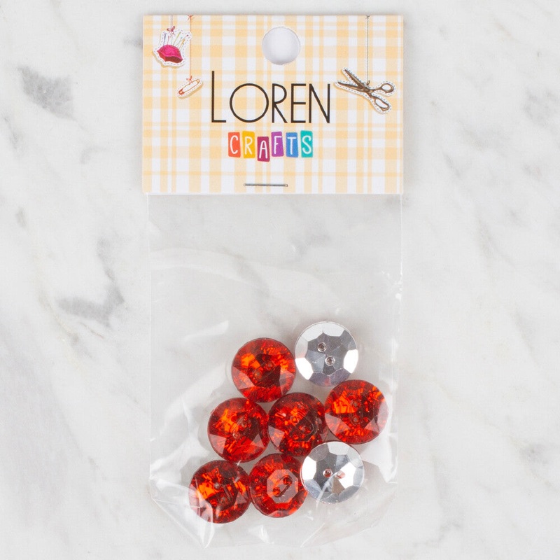 Loren Crafts 8 Pack Shiny Button, Red – 222