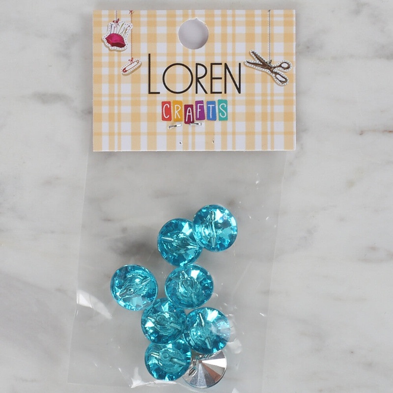 Loren Crafts 8 Pack Shiny Button, Turquoise – 198